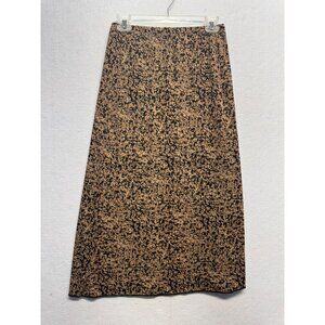 Vintage Dressbarn Small Black & Gold Floral Print Elastic Waist Midi Skirt